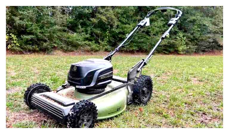 electric, mower, working, lawn